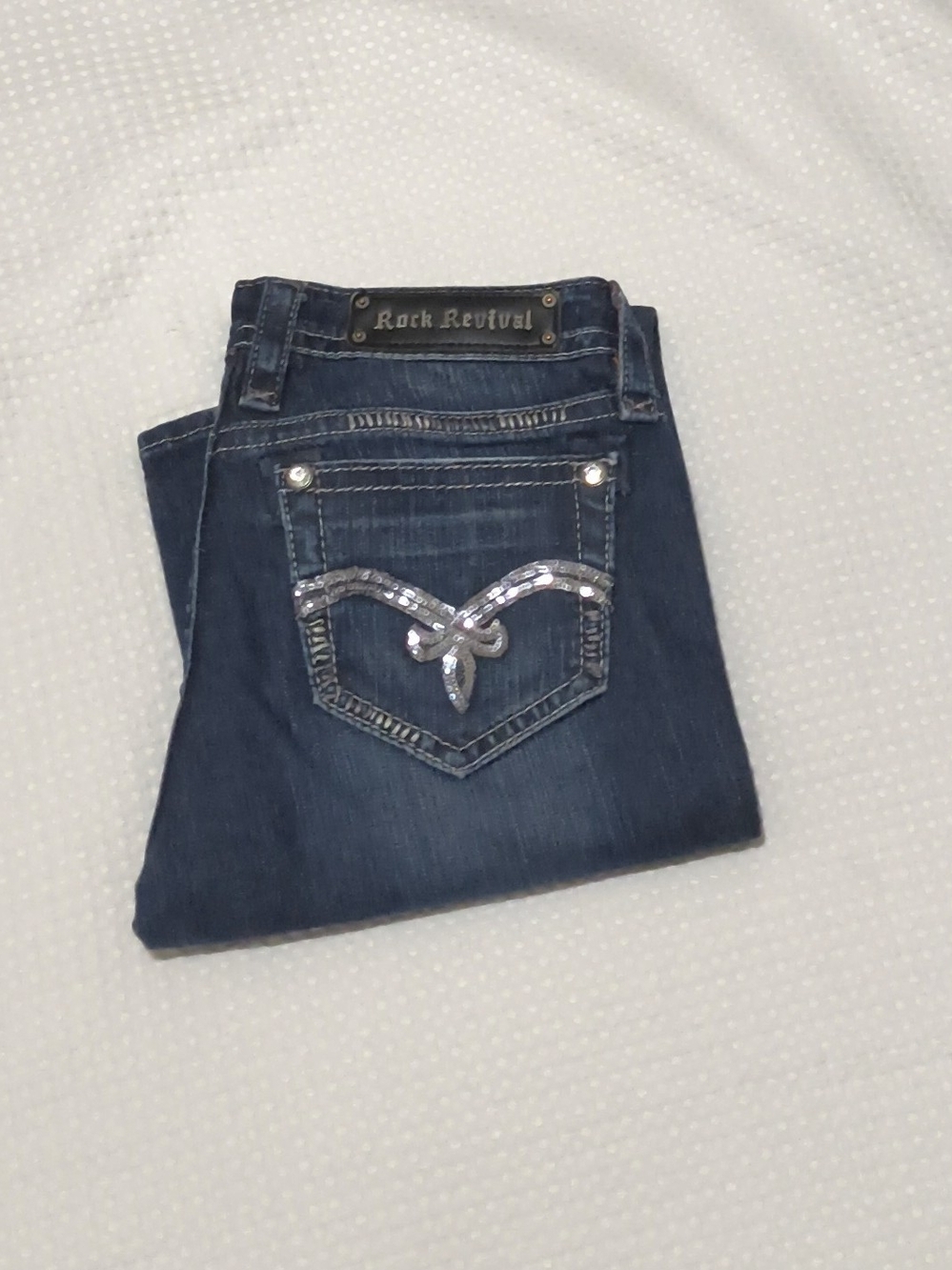 Rock Revival Women's Dark Blue Boot Cut Jeans with Sequin Pocket